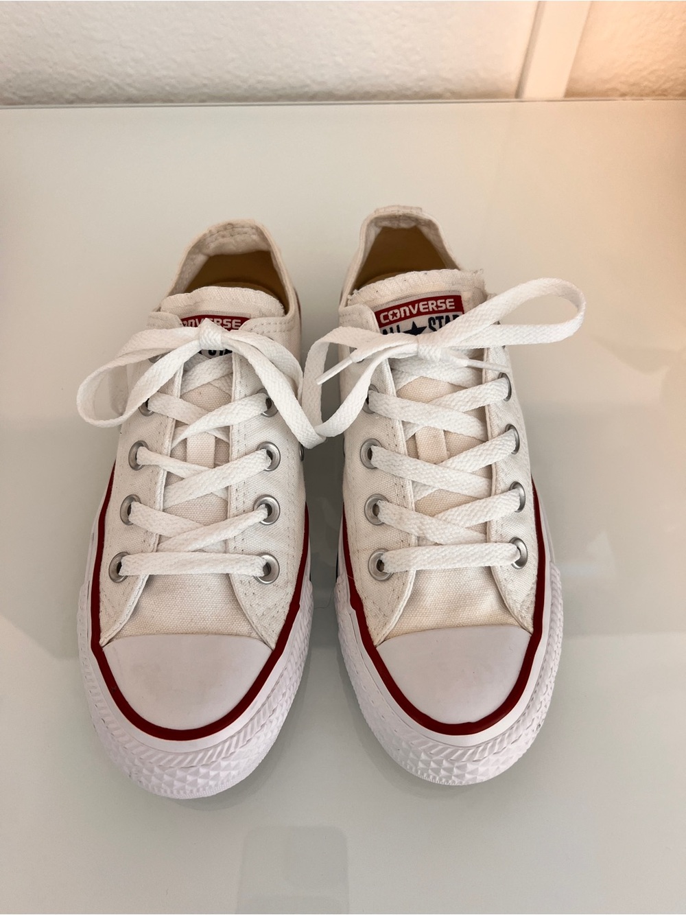 Converse Low Top Sneakers - White with Red Trim